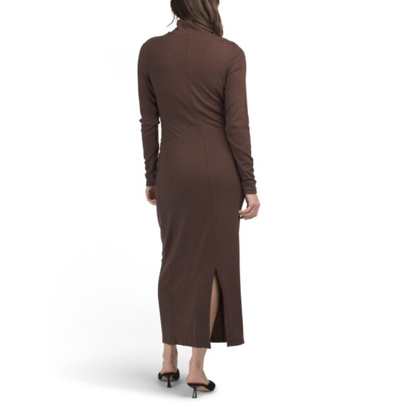 MARINE LAYER Cocoa Lexi Ribbed Ruched Turtleneck Maxi Dress - Picture 2 of 2